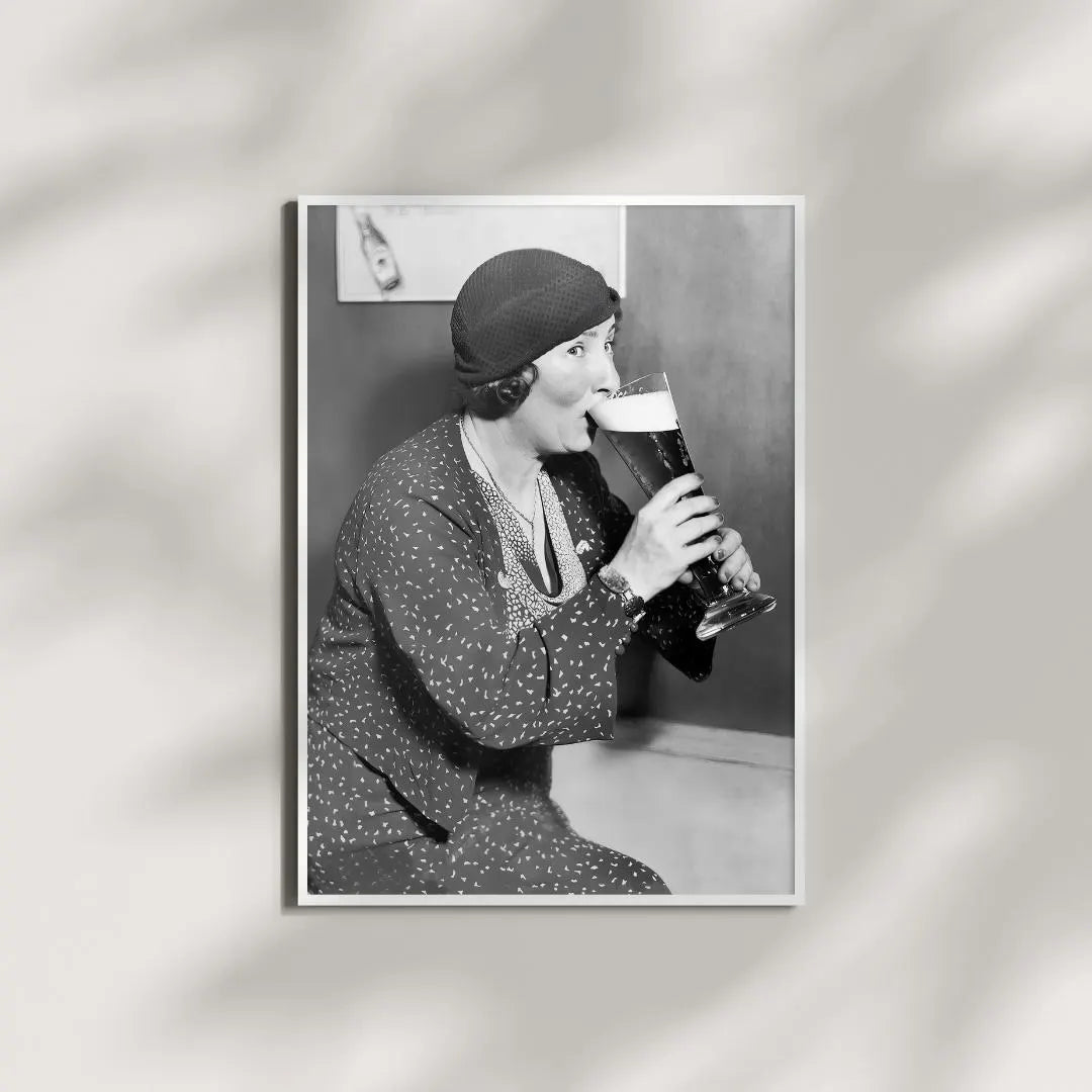 Woman Drinking Beer Poster - Funny Bar Wall Art
