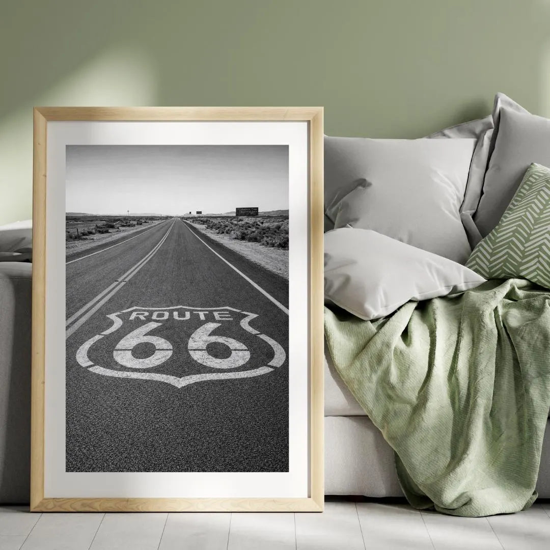 Route 66 Black and White Wall Art, Vintage Highway Print