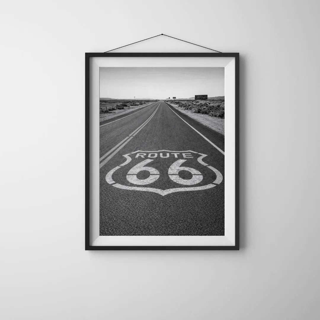 Route 66 Black and White Wall Art, Vintage Highway Print
